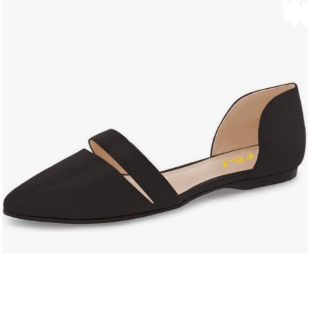 FSJ Black Women Cute D'Orsay Ballet Flat for Comfort Pointed Toe Dress Shoe